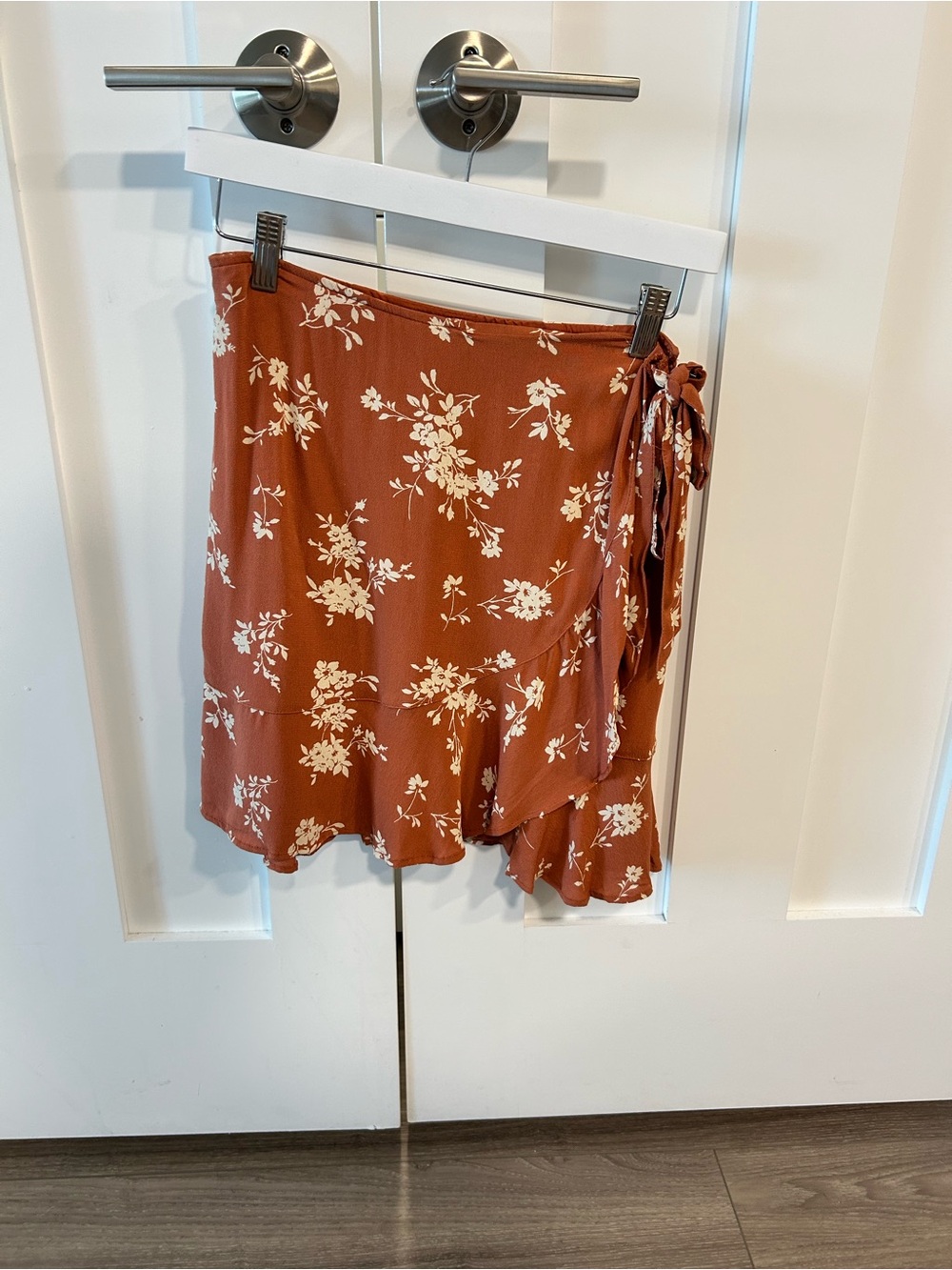Abercrombie & Fitch Rust Floral Asymmetrical Wrap Skirt